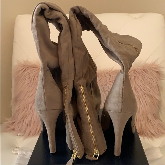 EUC Hot Miami Styles Grey Gold Over the Knee Boots